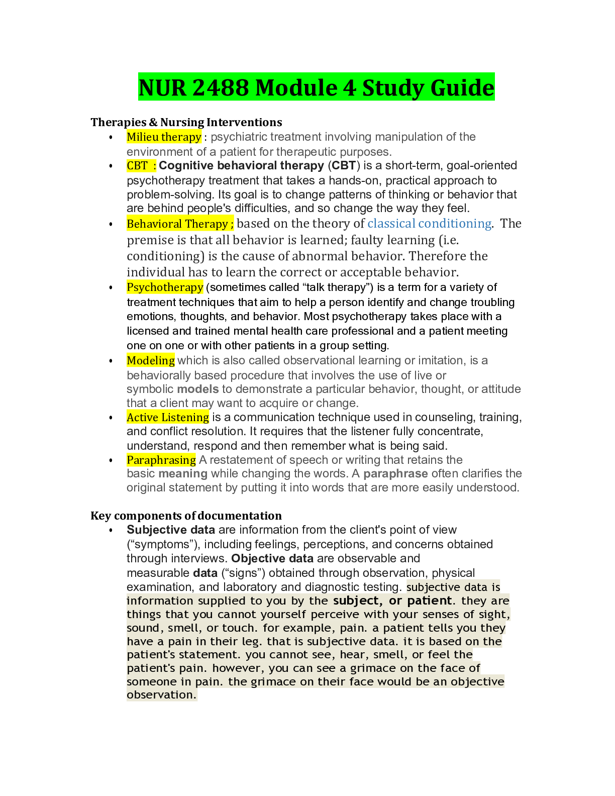 Preview image of NUR 2488 Module 4 Study Guide document